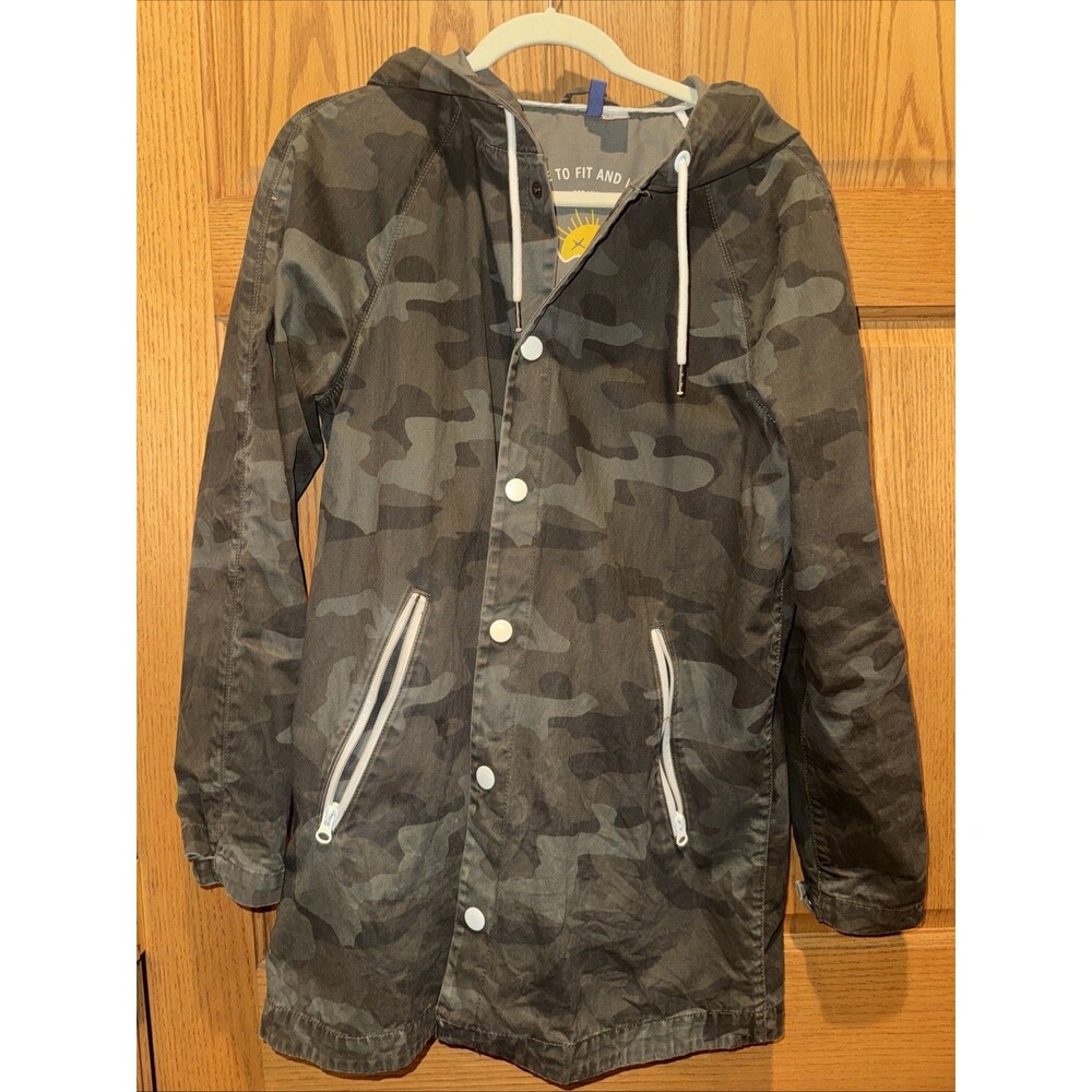 Y2K Army Green Camo Jacket Small Longer Accent Buttons Divided H&M Women’s Vtg
